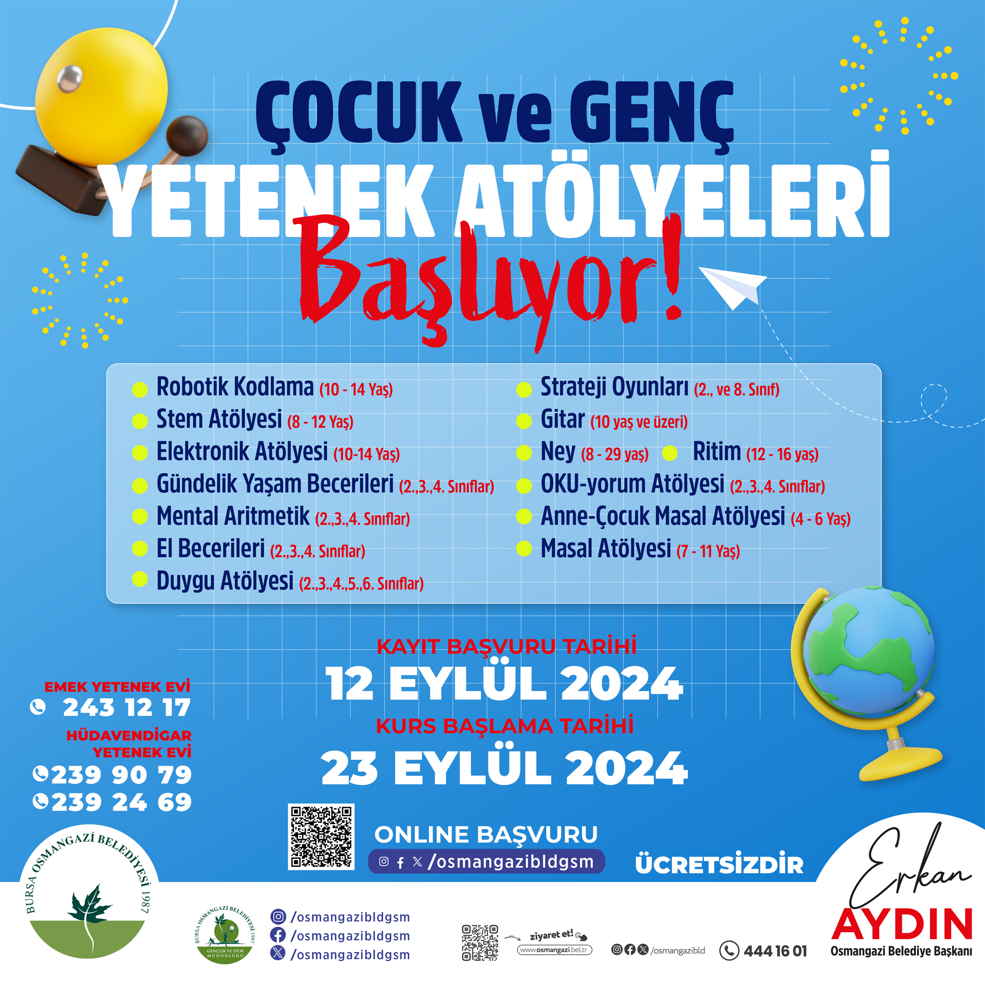 Çocuk ve Genç Yetenek Atölyeleri başlıyor