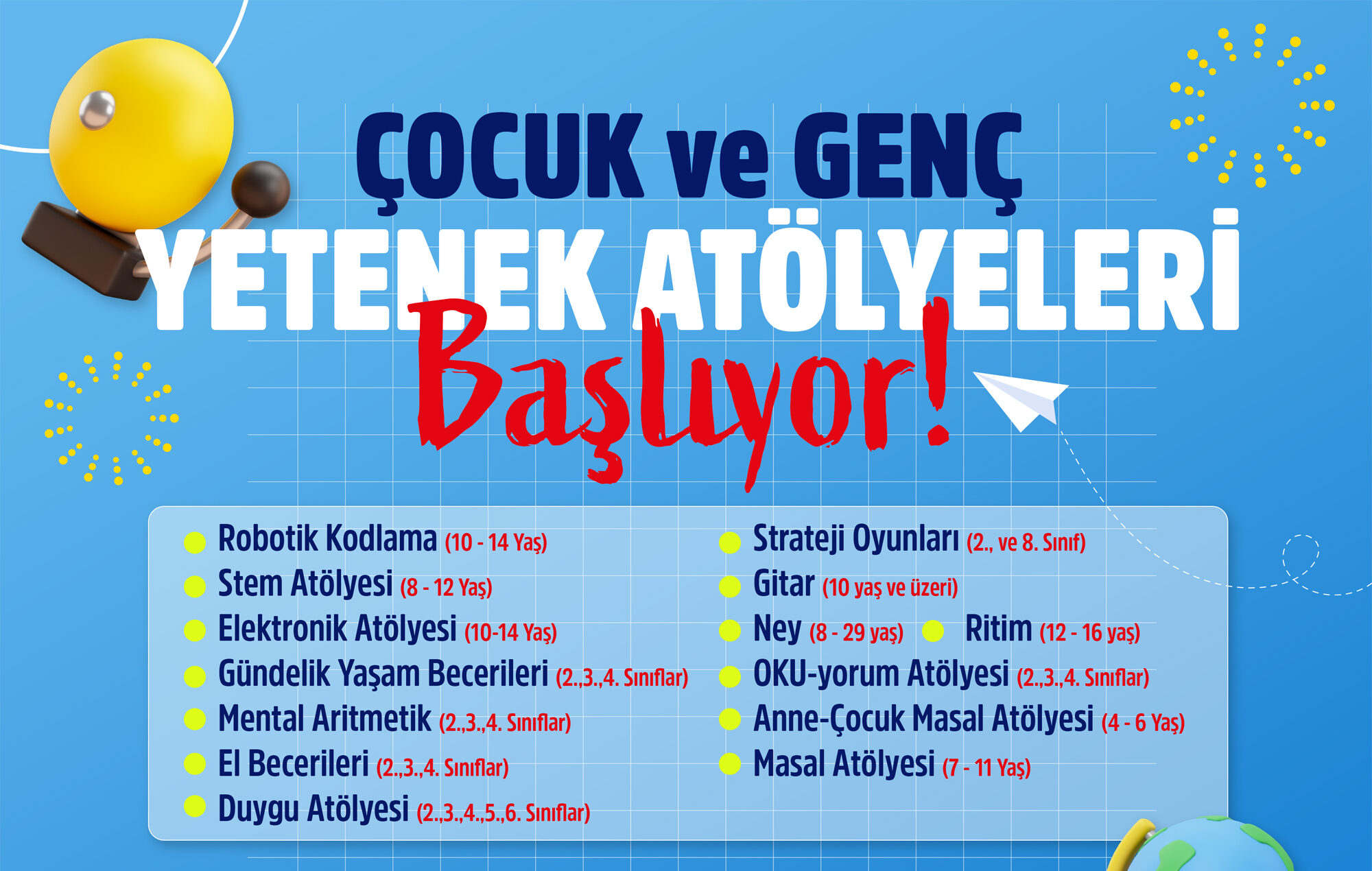 Çocuk ve Genç Yetenek Atölyeleri başlıyor